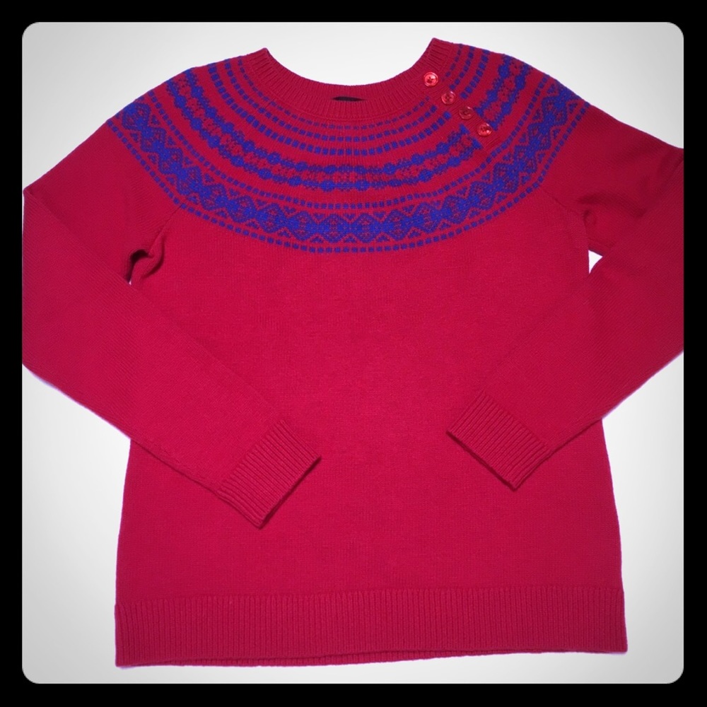 Talbots crew neck wool sweater red and blue